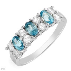 Genuine Ladies Blue and White Topaz Ring in 14K White Gold